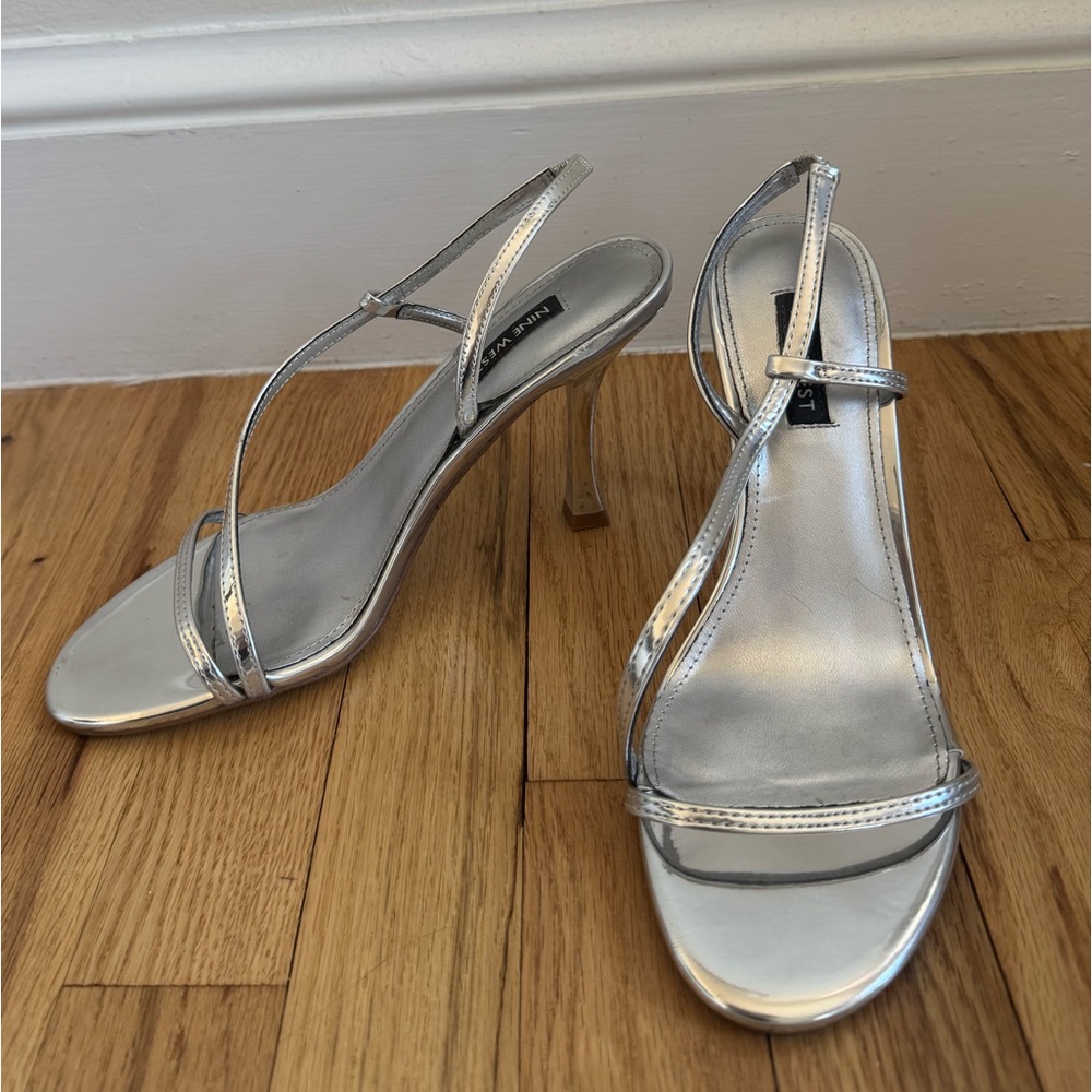 Silver strappy heels